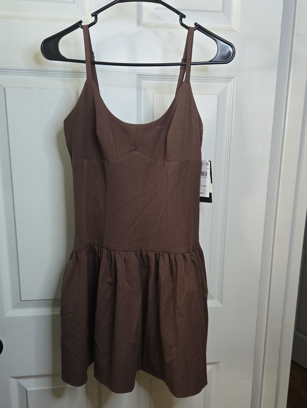 Sleeveless Brown Cotton Blend Mini Dress